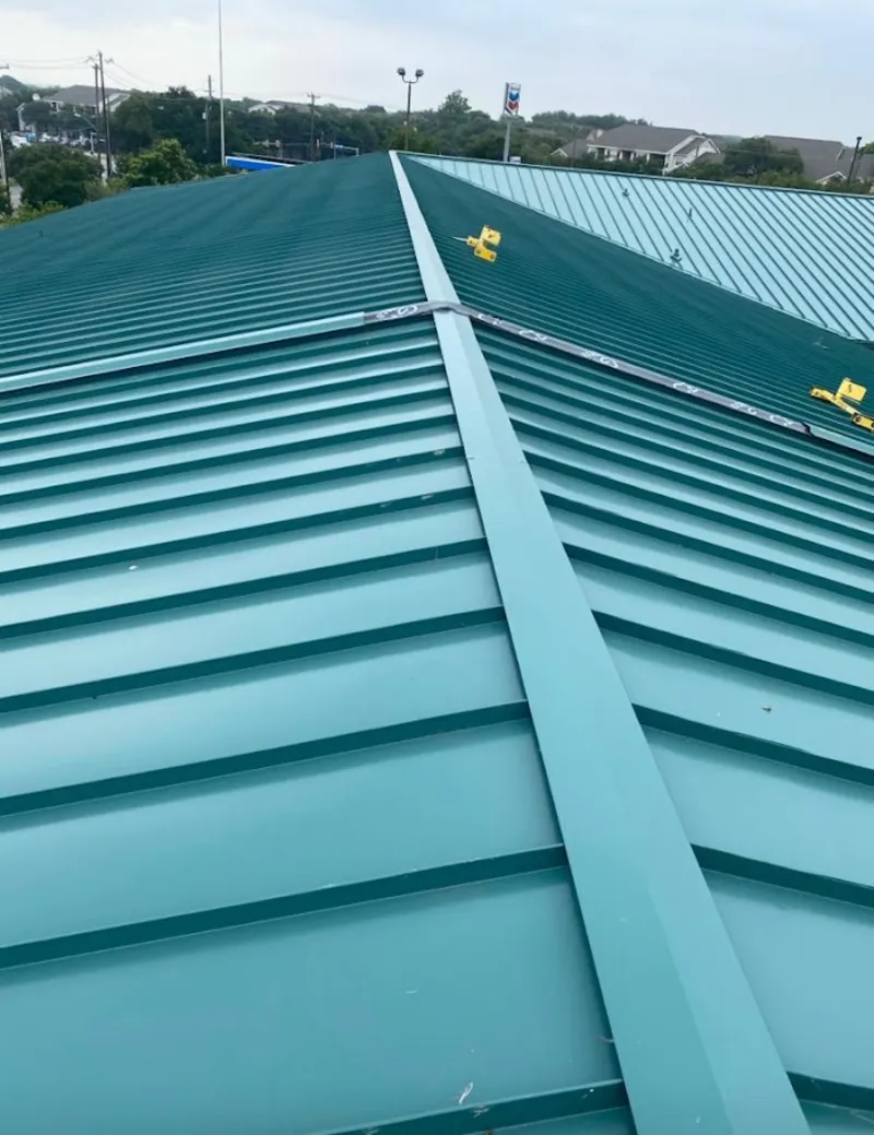 Green commercial metal roof ridge and valley for Metal Roof Repair in Wolf Trap